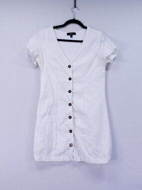 Lulus Mini Dress White Button Up Size M Beach Boho V Neck Short Sleeve